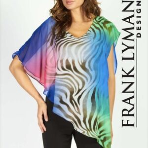 Frank Lyman Design Multicolor Black Zebra Flowy Tank Blouse Elegant Top Sz 4 Sm